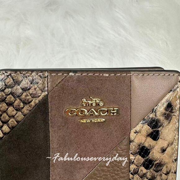 Coach Snap Wallet With Patchwork And Snake Print In Leather/Gold CCR27 NWT - Picture 4 of 6